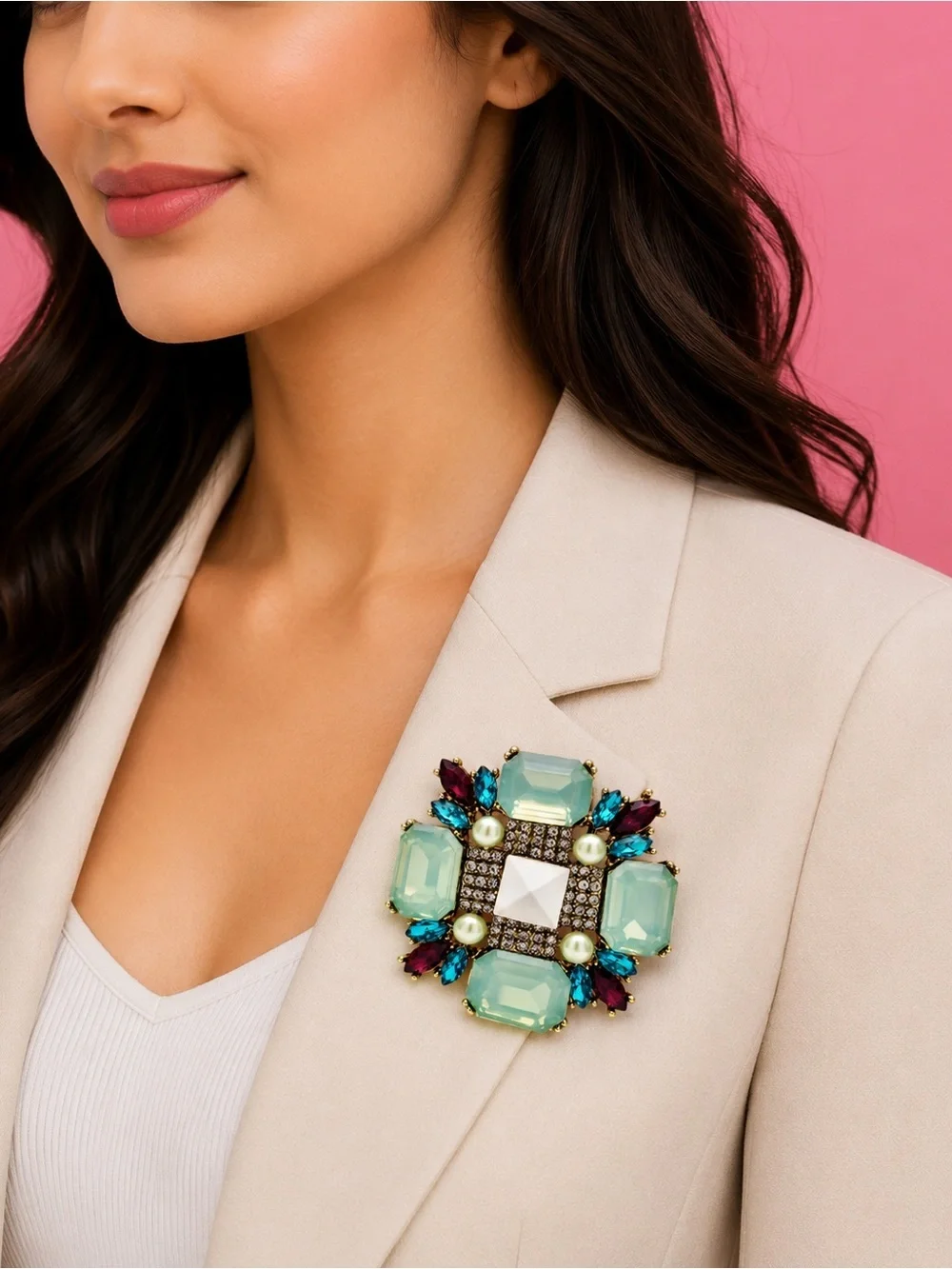 Art Deco Mint Green Crystal Brooch